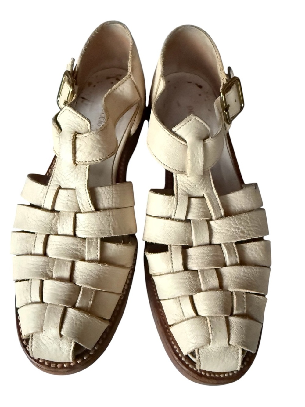 Duccio Del Duca Milano Ivory Leather Sandals with Gold Buckle 6.5